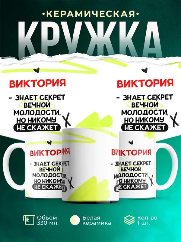 Кружка Знает секрет вечной молодости Виктория
