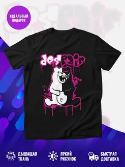 Футболка черная Monokuma розовые подтеки