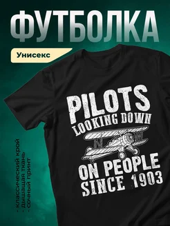 Купить футболку чёрную с принтом биплана с доставкой по России