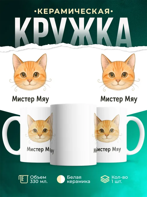 Купить кружку с котом Мистер Мяу с усами с доставкой по России