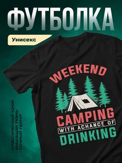 Купить футболку чёрную с принтом кемпинг палатка лес в подарок с доставкой по России