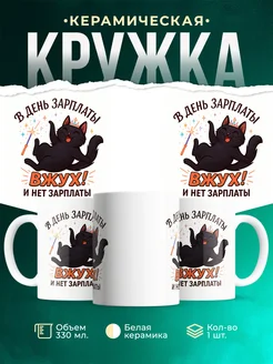 Купить кружку с приколом чёрный кот зарплата с доставкой по России