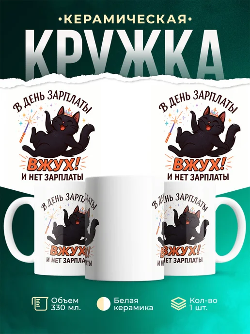 Купить кружку с приколом чёрный кот зарплата с доставкой по России