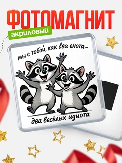 Купить магнит сувенирный 65мм с енотами «Два весёлых идиота» с доставкой по России