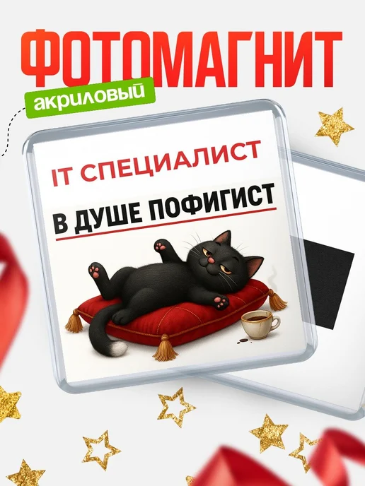 Купить Магнит сувенирный 65мм с котом-пофигистом в подарок с доставкой