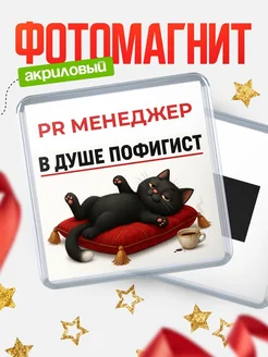 Купить магнит сувенирный 65мм с чёрным котом-пофигистом в подарок с доставкой по России