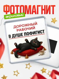 Купить магнит сувенирный 65мм с чёрным котом-пофигистом в подарок с доставкой