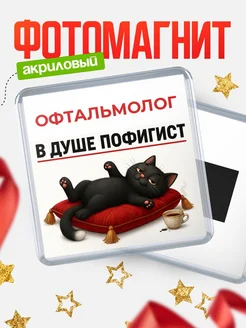 Купить магнит сувенирный 65мм с доставкой по России — чёрный кот-пофигист в подарок