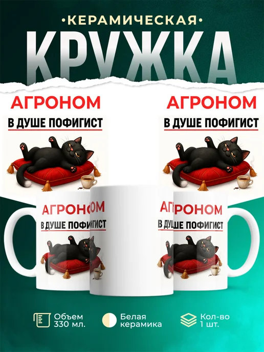 Купить кружку с приколом Агроном-пофигист кот в подарок с доставкой