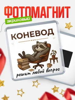 Купить магнит сувенирный 65мм с енотом-коневодом в подарок с доставкой
