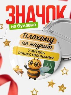 Купить Значок 58мм Учитель обществознания с пчелой — в подарок с доставкой по России
