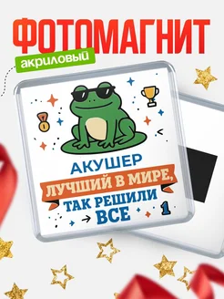 Купить магнит сувенирный 65мм с жабой в очках лучший Акушер с доставкой