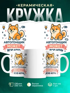 Купить кружку с принтом шиба-ину Автогонщик в подарок с доставкой по России