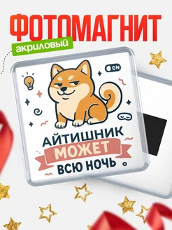 Купить магнит с шиба ину и лампочкой в подарок Айтишник-специалисту с доставкой