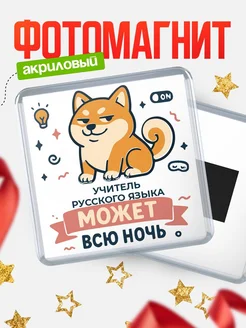 Купить магнит с шиба ину и лампочкой в подарок Учитель русского языка-специалисту с доставкой
