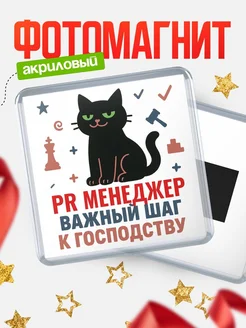 Купить магнит сувенирный 65мм с чёрным котом Pr менеджер с доставкой по России