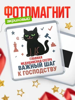 Купить магнит сувенирный 65мм с чёрным котом Главная медицинская сестра с доставкой по России
