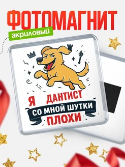 Купить магнит сувенирный 65мм с озорным псом Дантист с доставкой по России