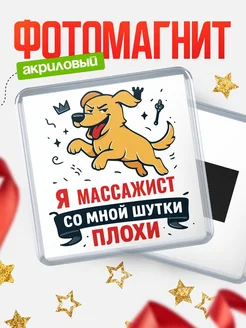 Купить магнит сувенирный 65мм с озорным псом Массажист с доставкой по России