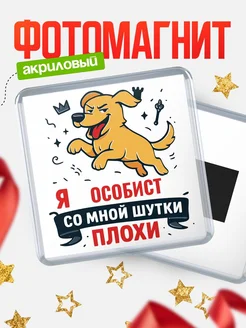 Купить магнит сувенирный 65мм с озорным псом Особист с доставкой по России