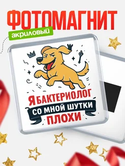 Купить магнит сувенирный 65мм с озорным псом Бактериолог с доставкой по России