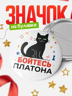 Купить значок с котом «Боюсь Платона» с доставкой по России