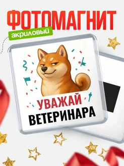 Купить магнит сувенирный 65мм с шиба ину Ветеринара в подарок с доставкой