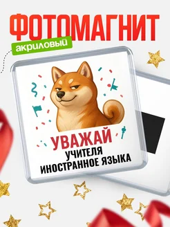 Купить магнит сувенирный 65мм с шиба ину Учителя иностранное языка в подарок с доставкой