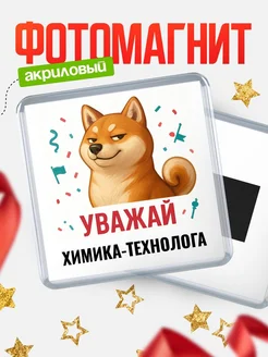 Купить магнит сувенирный 65мм с шиба ину Химика-Технолога в подарок с доставкой