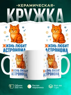 Купить кружку с принтом Астронома кот рыжий в подарок с доставкой по России