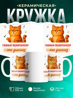 Купить кружку с рыжим котом Главный звукорежиссер в подарок коллеге с доставкой по России