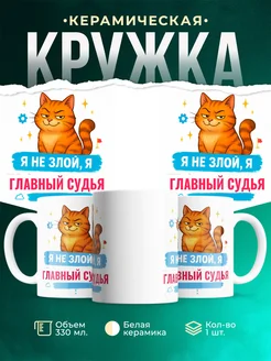Купить кружку с принтом озорной кот Главный судья-менеджер в подарок с доставкой