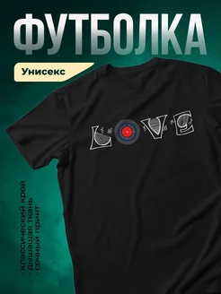 Купить футболку чёрную с принтом виниловая пластинка LOVE с доставкой по России